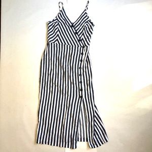 Vince Camuto Linen Striped MIDI White and Blue Summer Dress Size S
